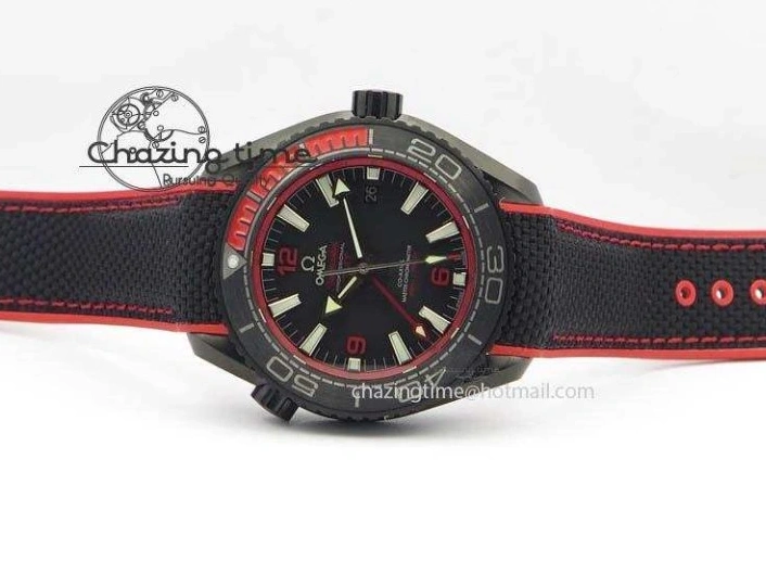 1225 SoftTouch Planet Ocean GMT 45mm DLC Red JHF Best Edition Black Dial On Rubber Strap A 8200